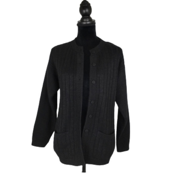 Alpaca Quitex Cardigan Sweater Black Grandpa Sweater Button Front Women’s Size M - Picture 1 of 9